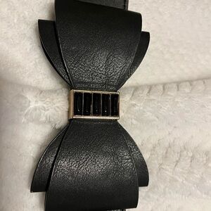 Black Bow Statement Belt with Gold Accent